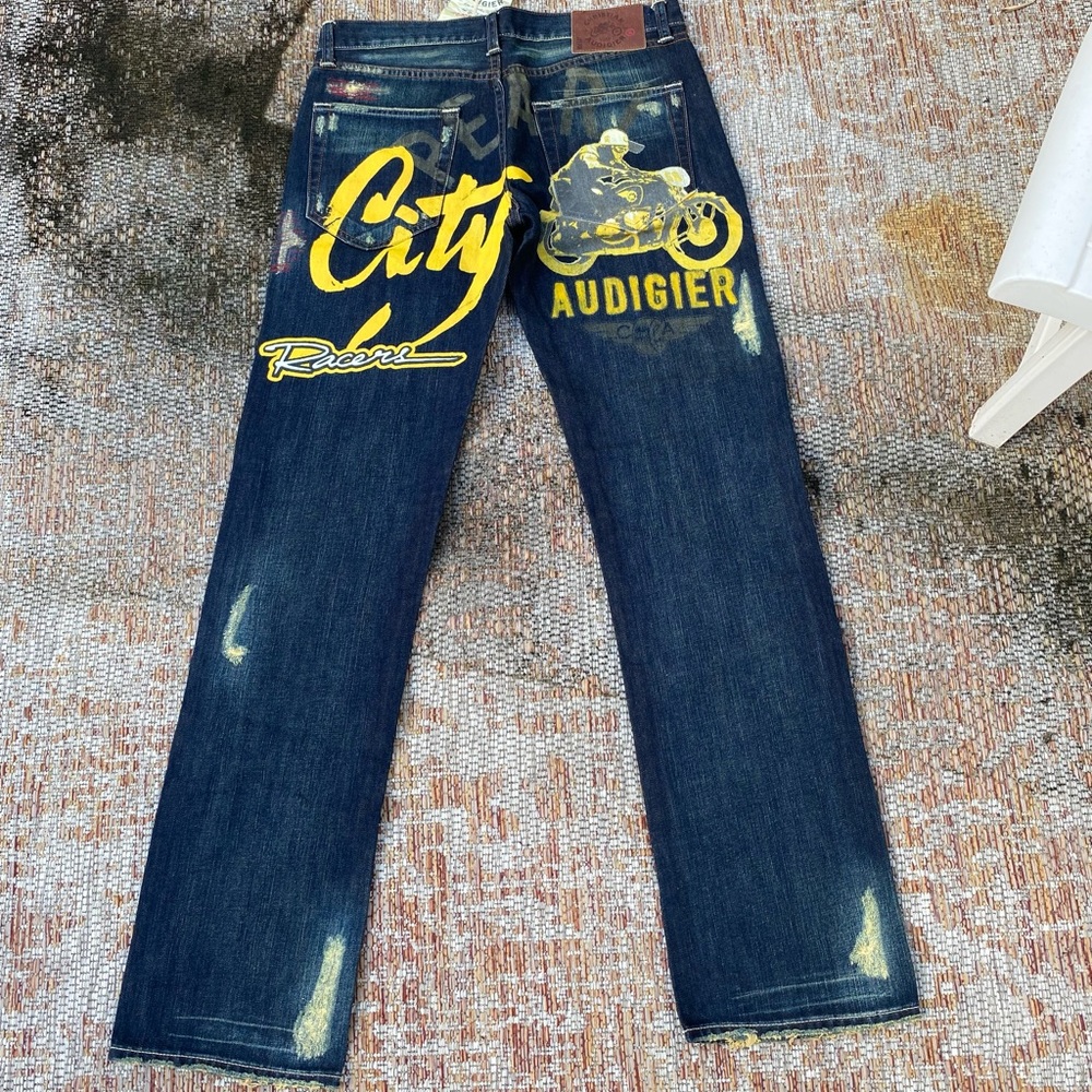 CHRISTIAN AUDIGIER MENS JEANS STRAIGHT LEG FIT PEARL CITY BIKERS LA 32/32.